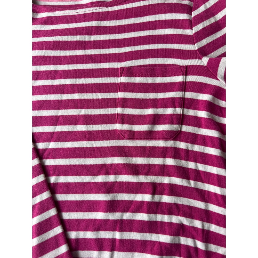 Talbots Stretch Weekend Tee Women's Medium Pink White‎ Stripe Pocket Boat Neck - Picture 3 of 7